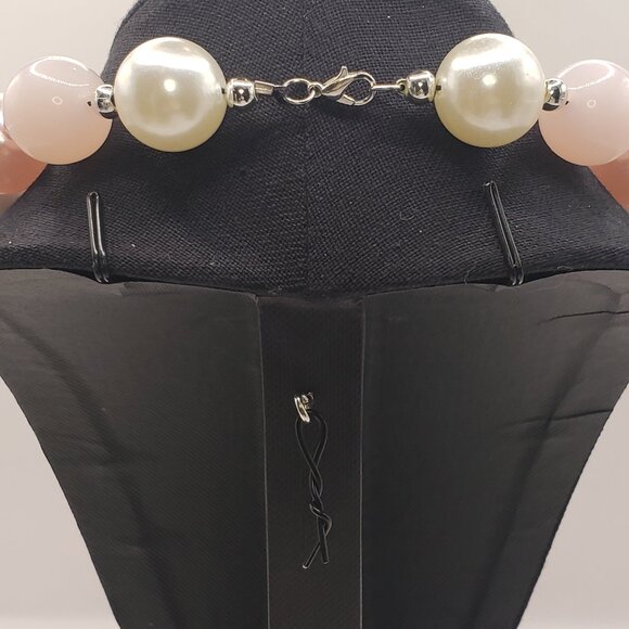 Adorable Pink Shades Bubblegum Beaded w/Gold Tone Colorful Rhinestone Necklace - Picture 9 of 13